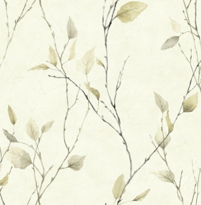 Golden Beige Leaves on Black Branches on Off White Nextwall Wallpaper - all4wallswall-paper