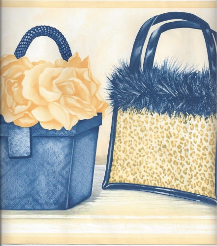 Ladies Purses - Purse in Yellows and Blues Wallpaper Border - all4wallswall-paper