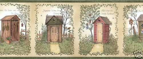 Outhouses with Country Sayings Easy Walls Wallpaper Border - all4wallswall-paper