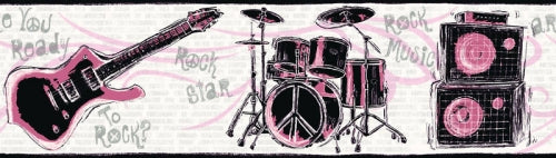 Ready to Rock Girls Band Instruments Wallpaper Border - all4wallswall-paper