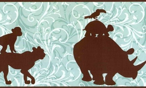 Chocolate Jungle Animal African Silhouettes Mural Wallpaper Border - all4wallswall-paper