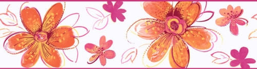 Candice Olson Orange & Pink Floral Wall Border - all4wallswall-paper