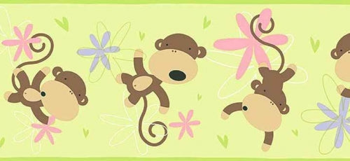 Monkey See Monkey Do on Green Wallpaper Border - all4wallswall-paper