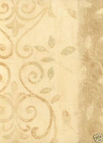 Handpainted Faux Scroll & Leaf Stripe Wallpaper - all4wallswall-paper