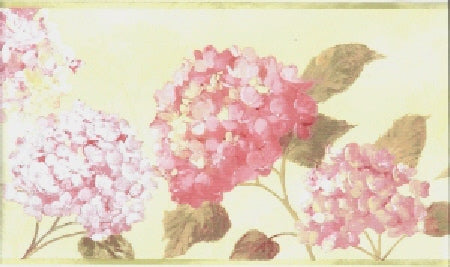 Hydrangea in Pink on Green Wallpaper Border - all4wallswall-paper