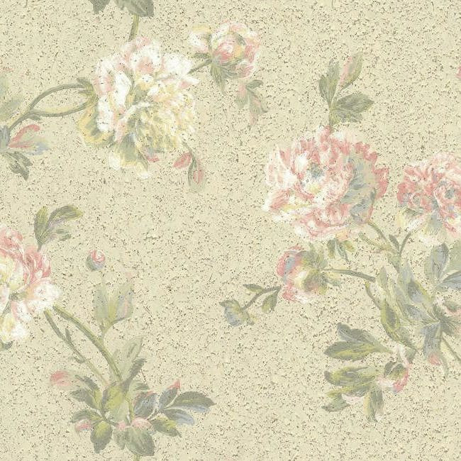 Textured Handpainted Peony on Beige Unpasted 27" Wallpaper