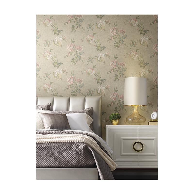 Textured Handpainted Peony on Beige Unpasted 27" Wallpaper