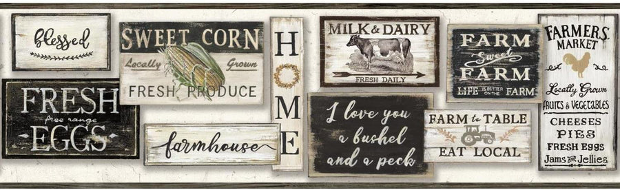 Farmhouse to Table Country Signs on Sure Strip Wallpaper Border