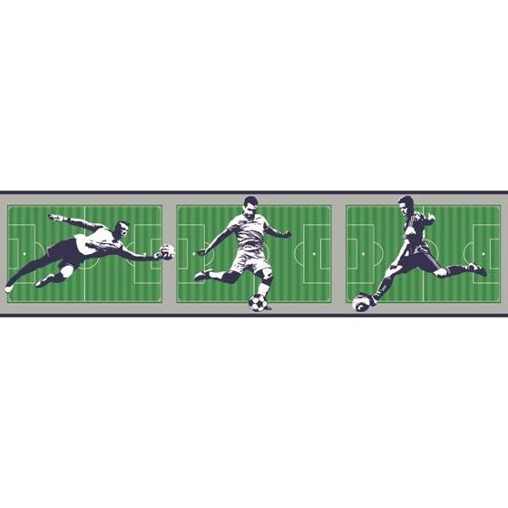 Soccer on the Green with Navy Edge on Sure Strip Wallpaper Border - all4wallswall-paper