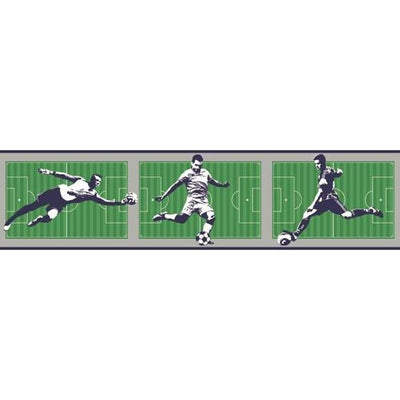 Soccer on the Green with Navy Edge on Sure Strip Wallpaper Border - all4wallswall-paper