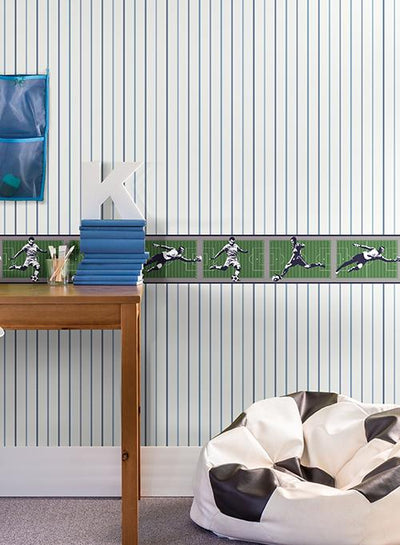 Soccer on the Green with Navy Edge on Sure Strip Wallpaper Border - all4wallswall-paper