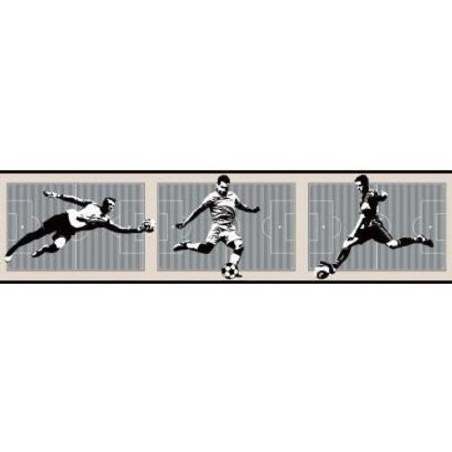 Soccer on the Grey Field with Black Edge on Sure Strip Wallpaper Border - all4wallswall-paper