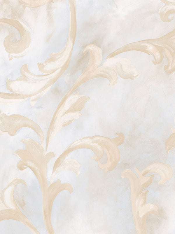 Fresco Scroll Blue and Beige Wallpaper LN7581 All 4 Walls Wallpaper