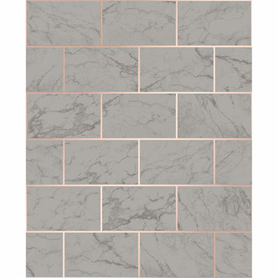 Grey Marble Subway Tile with Rose Gold Grout Unpasted Wallpaper - all4wallswall-paper