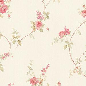 Pink Roses on the Vine on Satin on Norwall Unpasted Wallpaper - all4wallswall-paper