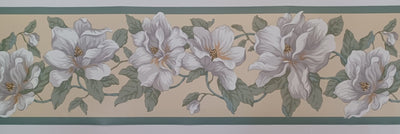 Magnolia on Soft Yellow Background with Lt Green Edge Wallpaper Border