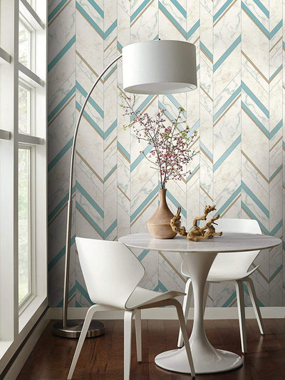 Chevron with Gold, Turquoise and Marble on Paste the Wall Wallpaper