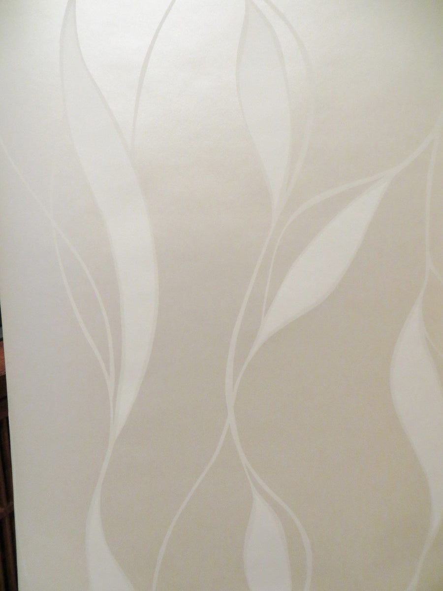 Modern Trailing Leaf in Champagne and Cream on Satin Wallpaper - all4wallswall-paper