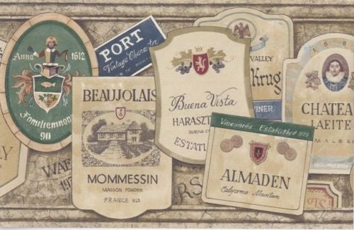 International Wine Labels on a Beige Stone Wallpaper Border - all4wallswall-paper