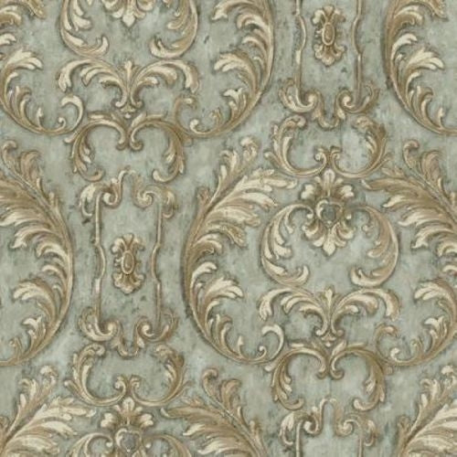 Baton Rouge Blue Antique Neo Classical Scroll Formal Unpasted Wallpaper - all4wallswall-paper