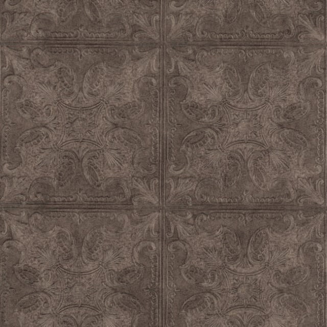 Embossed Pewter Textured Faux Ceiling Tin Tile Unpasted Wallpaper - all4wallswall-paper