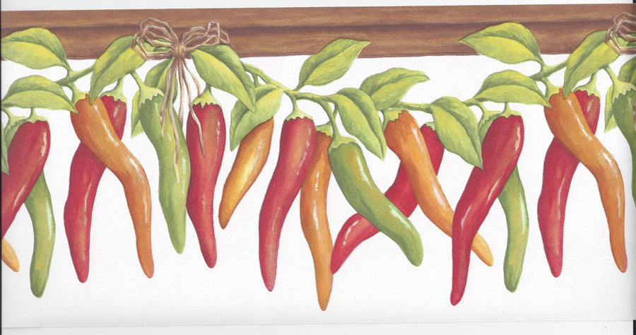 Mexican Chili Peppers on the Vine on White Wallpaper Border - all4wallswall-paper