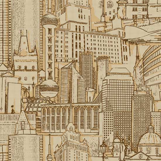 York Wallcoverings Brown - Gold Cityscape on Sure Strip Wallpaper - all4wallswall-paper