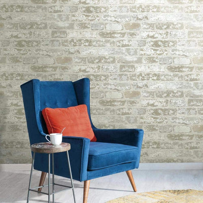 Grey and White Brick with Age on Sure Strip Wallpaper - all4wallswall-paper