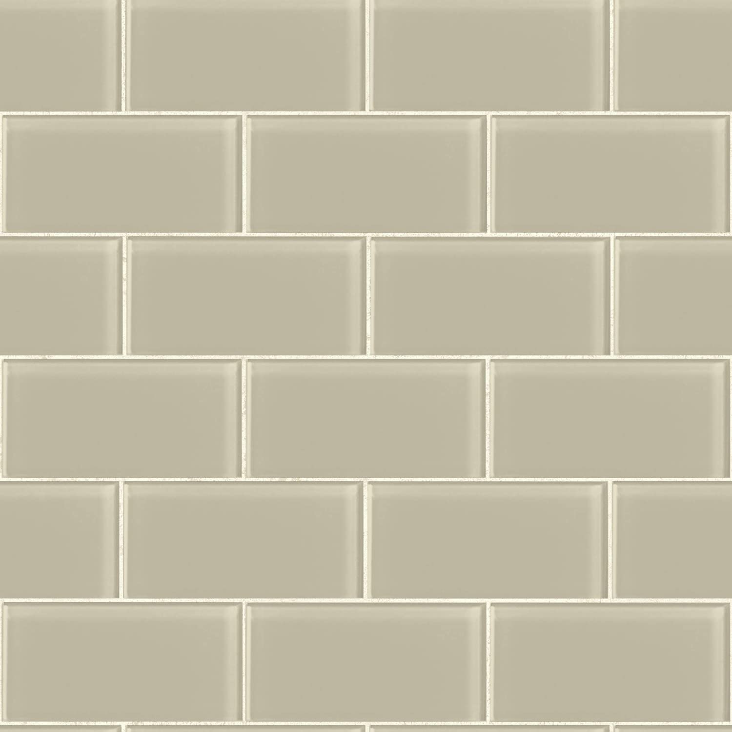 Subway Tile in Pale Taupe Pearl with Cream Grout on Sure Strip Wallpaper - all4wallswall-paper