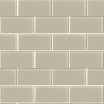 Subway Tile in Pale Taupe Pearl with Cream Grout on Sure Strip Wallpaper - all4wallswall-paper