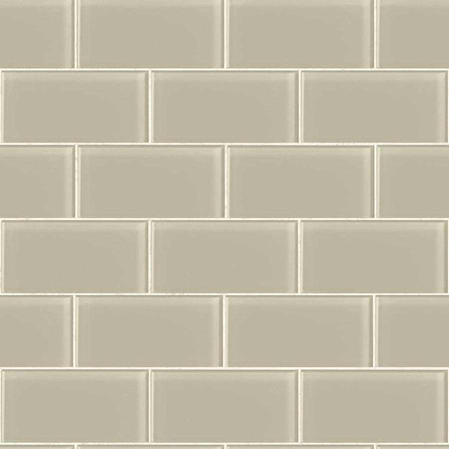 Subway Tile in Pale Taupe Pearl with Cream Grout on Sure Strip Wallpaper - all4wallswall-paper