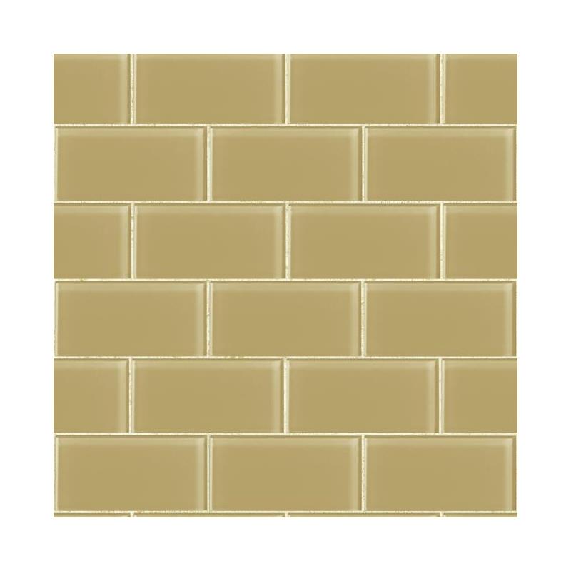 Subway Tile in Gold Pearl with Off White Grout on Sure Strip Wallpaper