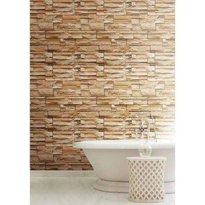 3D Textured Shades of Brown Stacked Stone Unpasted Wallpaper - all4wallswall-paper
