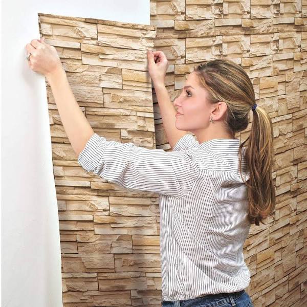 3D Textured Shades of Brown Stacked Stone Unpasted Wallpaper - all4wallswall-paper