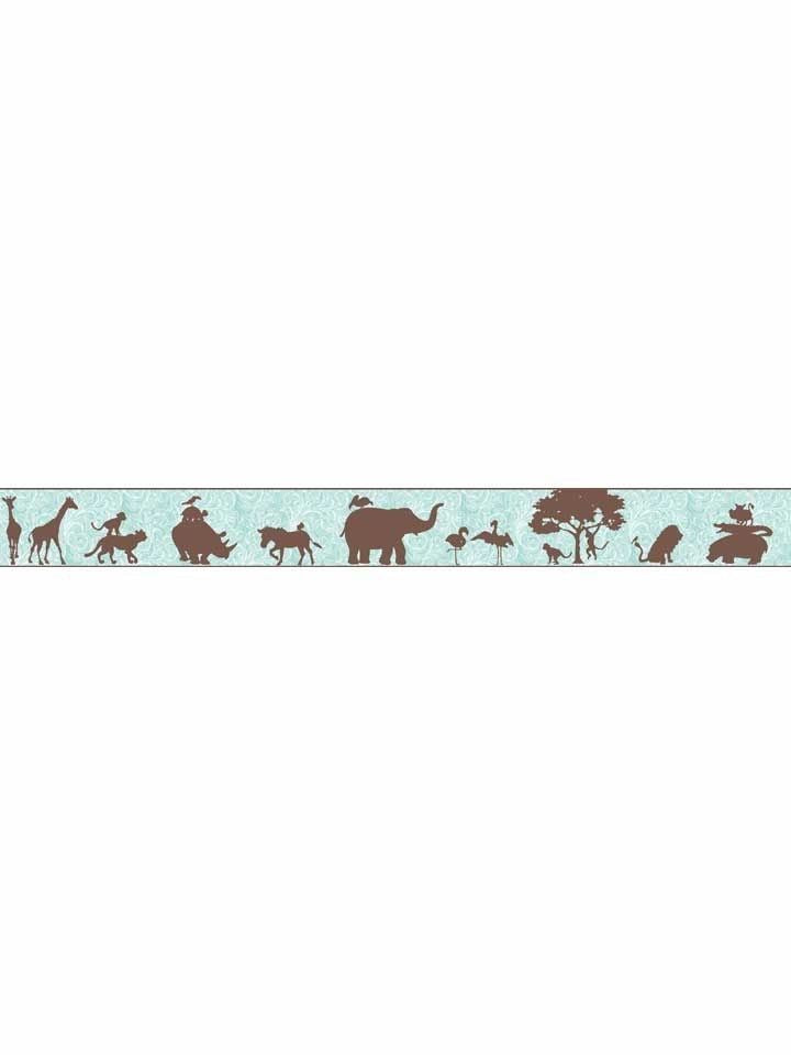 Chocolate Jungle Animal African Silhouettes Mural Wallpaper Border - all4wallswall-paper