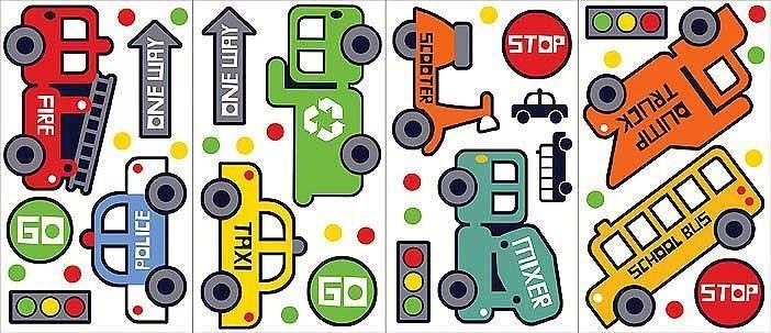 Snap Kids Stop & Go Cars - Vehicle Peel & Stick Appliques - all4wallswall-paper