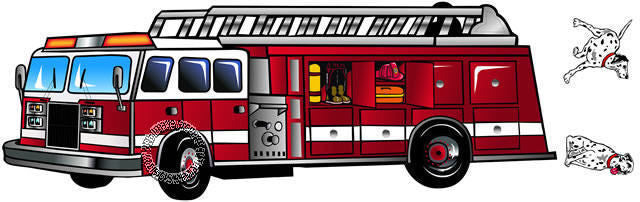 Fire Truck Engine and Dogs Accent Mural - all4wallswall-paper