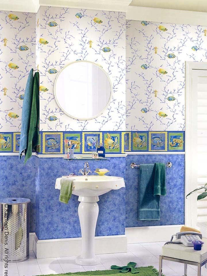 Kathleen Denis Watercolor Tropical Fish Wallpaper Border - all4wallswall-paper