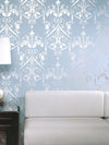 Bold Silver Damask on Blue Green Background Unpasted Wallpaper - all4wallswall-paper