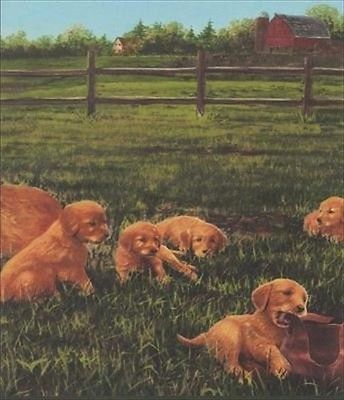 Labrador and Puppies on a Farm Extra Large 13.5" Wallpaper Border - all4wallswall-paper
