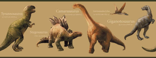 Educational Dinosaur - Dino on Beige Candice Olson Wallpaper Border - all4wallswall-paper