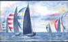 Sailboats on the Water with Blue Trim Wallpaper Border
