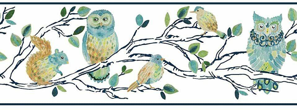 Forest Friends Hand Painted Black Tree on Sure Strip Wallpaper Border SB7664BD - all4wallswall-paper