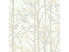 Taupe Trees on Cream with Gold and Grey Blooms Unpasted Wallpaper