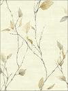 Golden Beige Leaves On Black Branches On Cream Unpasted Wallpaper