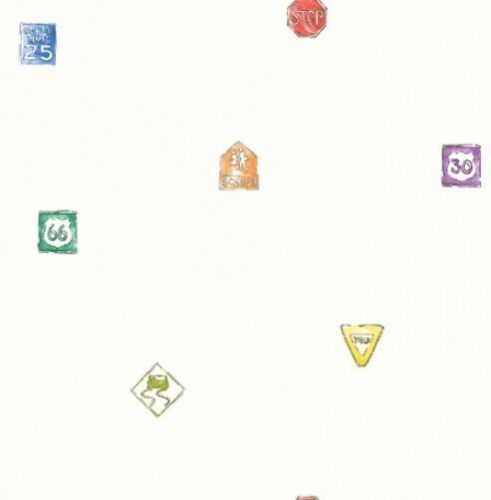 Kid Drawn Road Signs on White Wallpaper - all4wallswall-paper