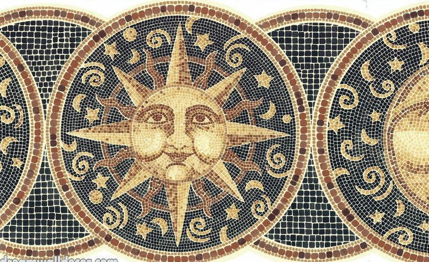 Mosaic Faux Sun, Moon & Stars Laser Cut Wallpaper Border - all4wallswall-paper