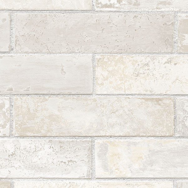 Off White, Cream, Grey & Beige Brick with Grey Grout Wallpaper - all4wallswall-paper