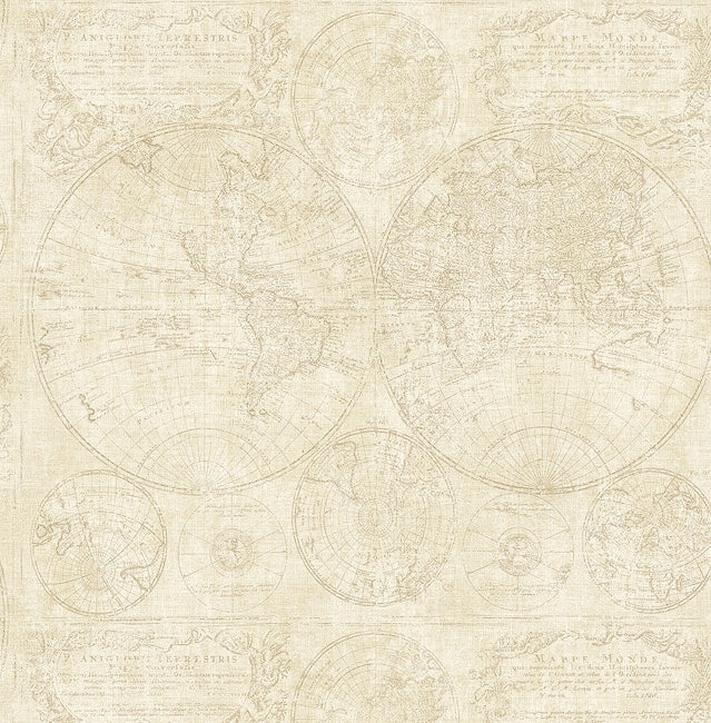 Beige World Map Unpasted 27" Wallpaper