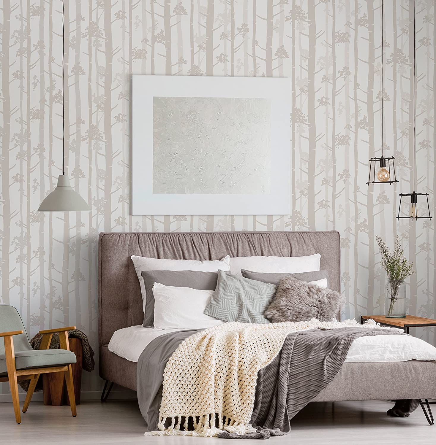 Contemporary Tree with Sheen Paste the Wall Wallpaper - all4wallswall-paper